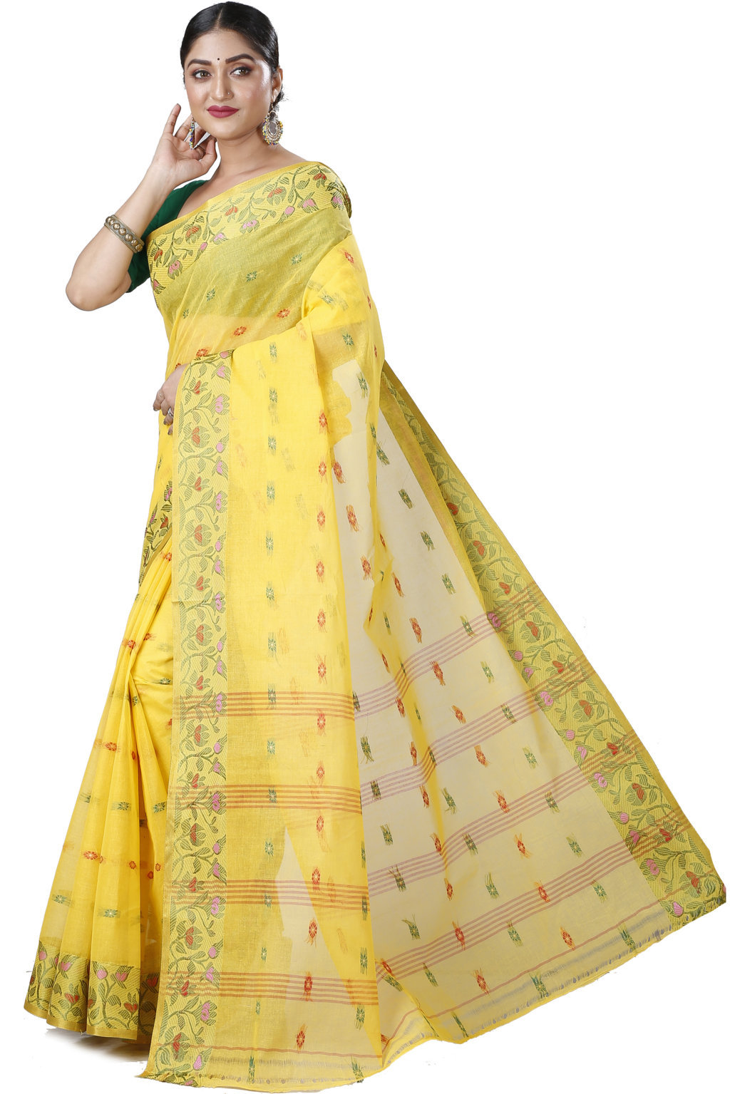 Yellow Pure Cotton Gopika Tant Saree (1059)